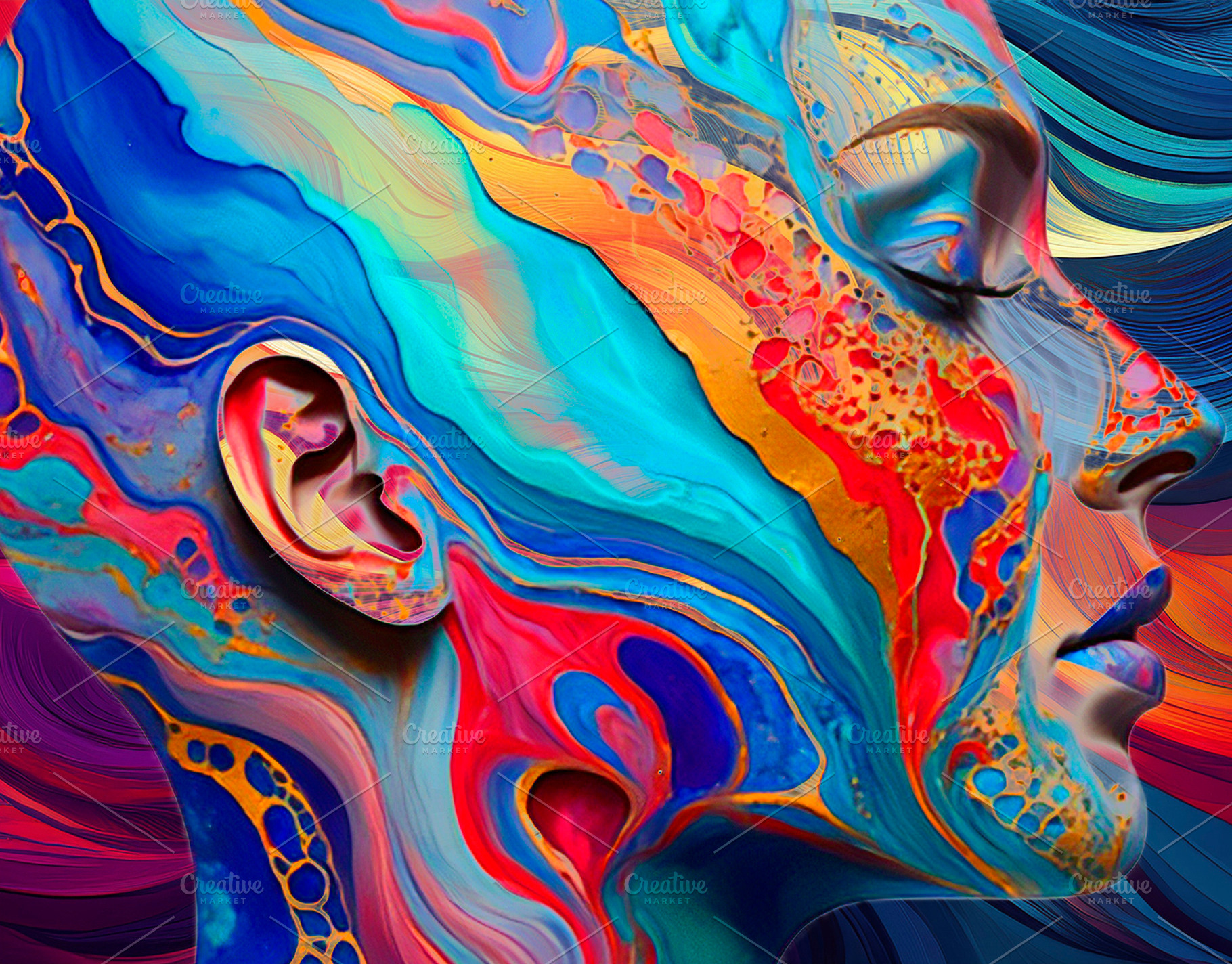 Portrait of a women profile filled with abstract paint textures2, an Arts & Entertainment Photo by DanFLCreativo