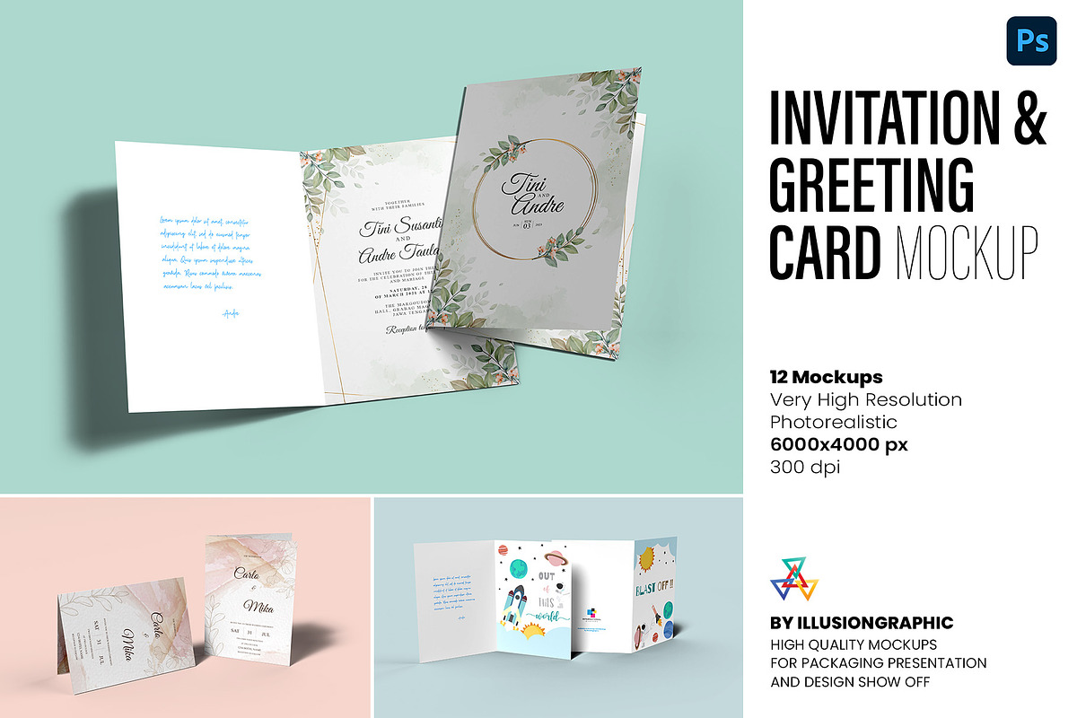 Invitation & Greeting Card Mockup, an Advertising Mockup by Illusiongraphic (Photo 1 of 27)