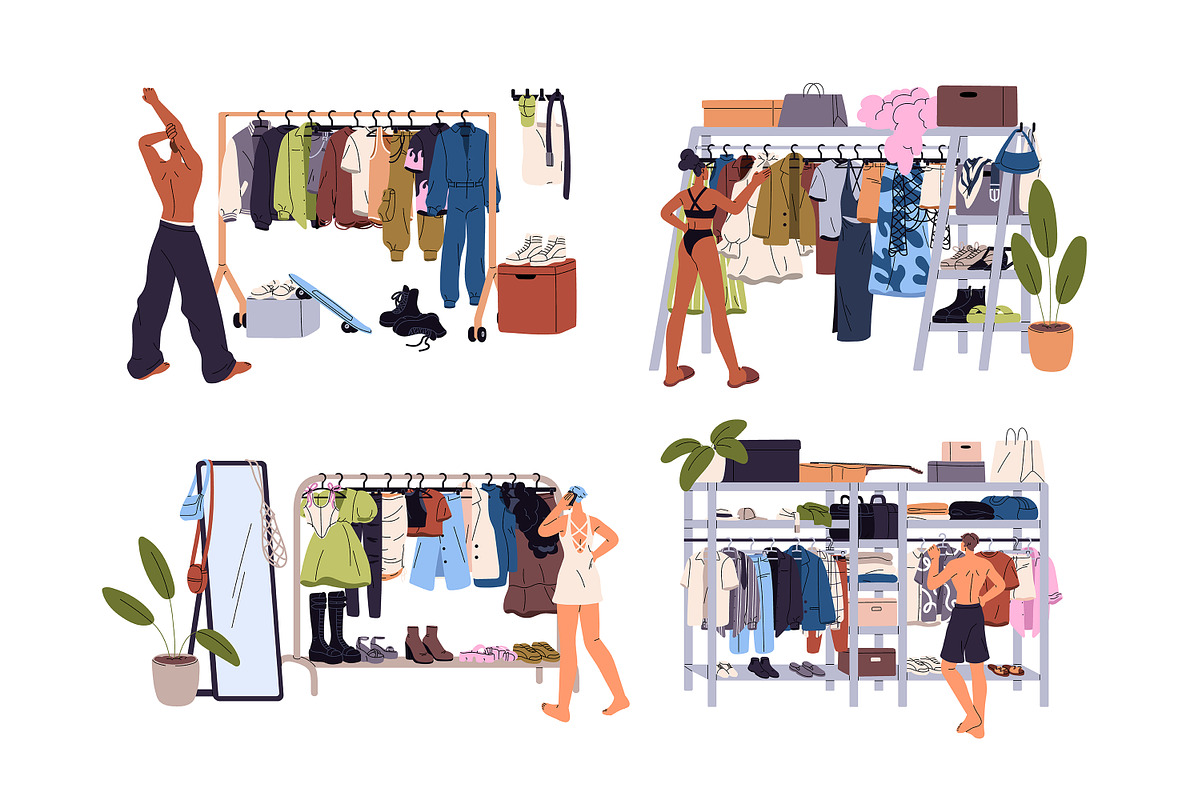 People choose clothes on hanger rack, a Person Illustration by PaperTrident (Photo 1 of 7)