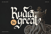 Rudra Great | Blackletter Typeface, a Blackletter Font by Denustudios (Thumbnail 1 of 14)