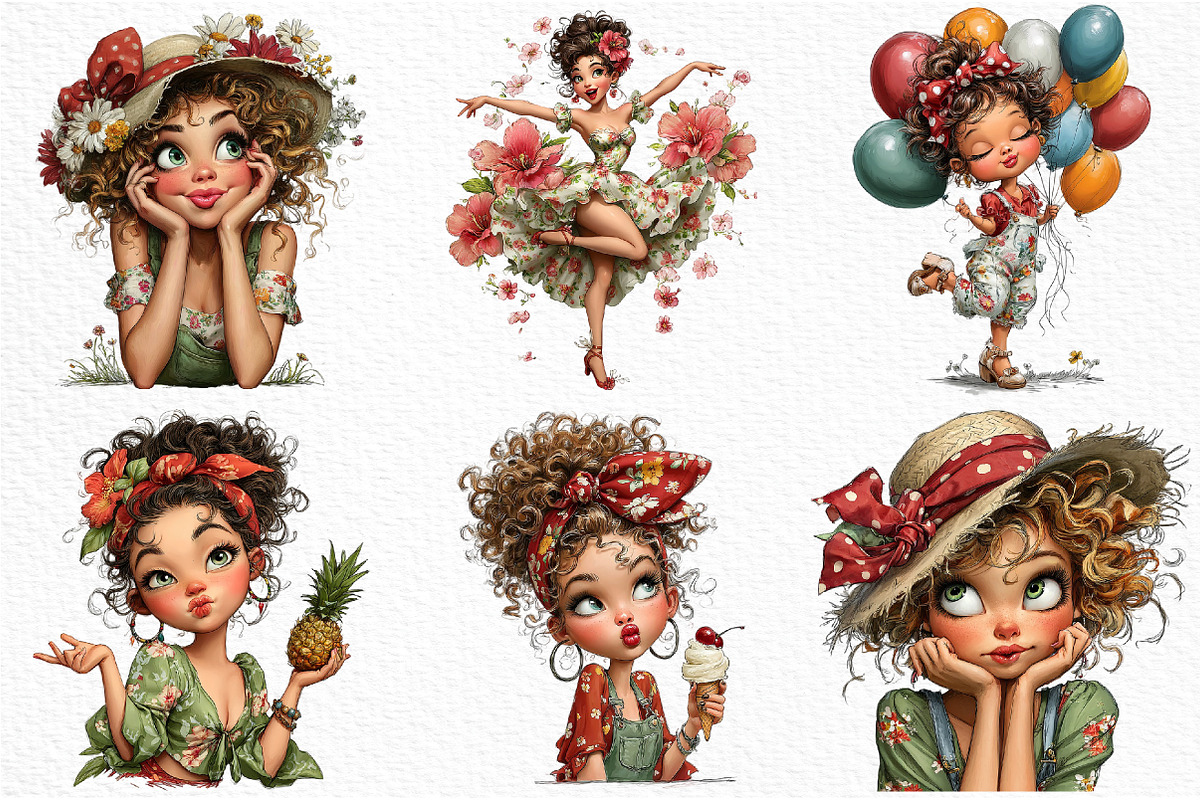 Whimsical Summer Girl Clipart, an Illustration by Craft Nest (Photo 4 of 12)