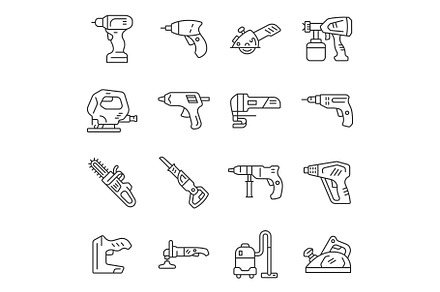 Electric tool line icon set