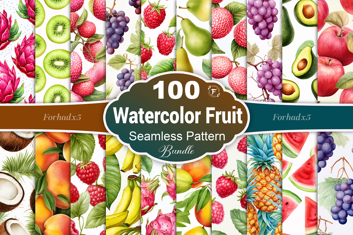 Watercolor Fruits Seamless Pattern, a Pattern Graphic by Forhadx5 (Photo 1 of 7)