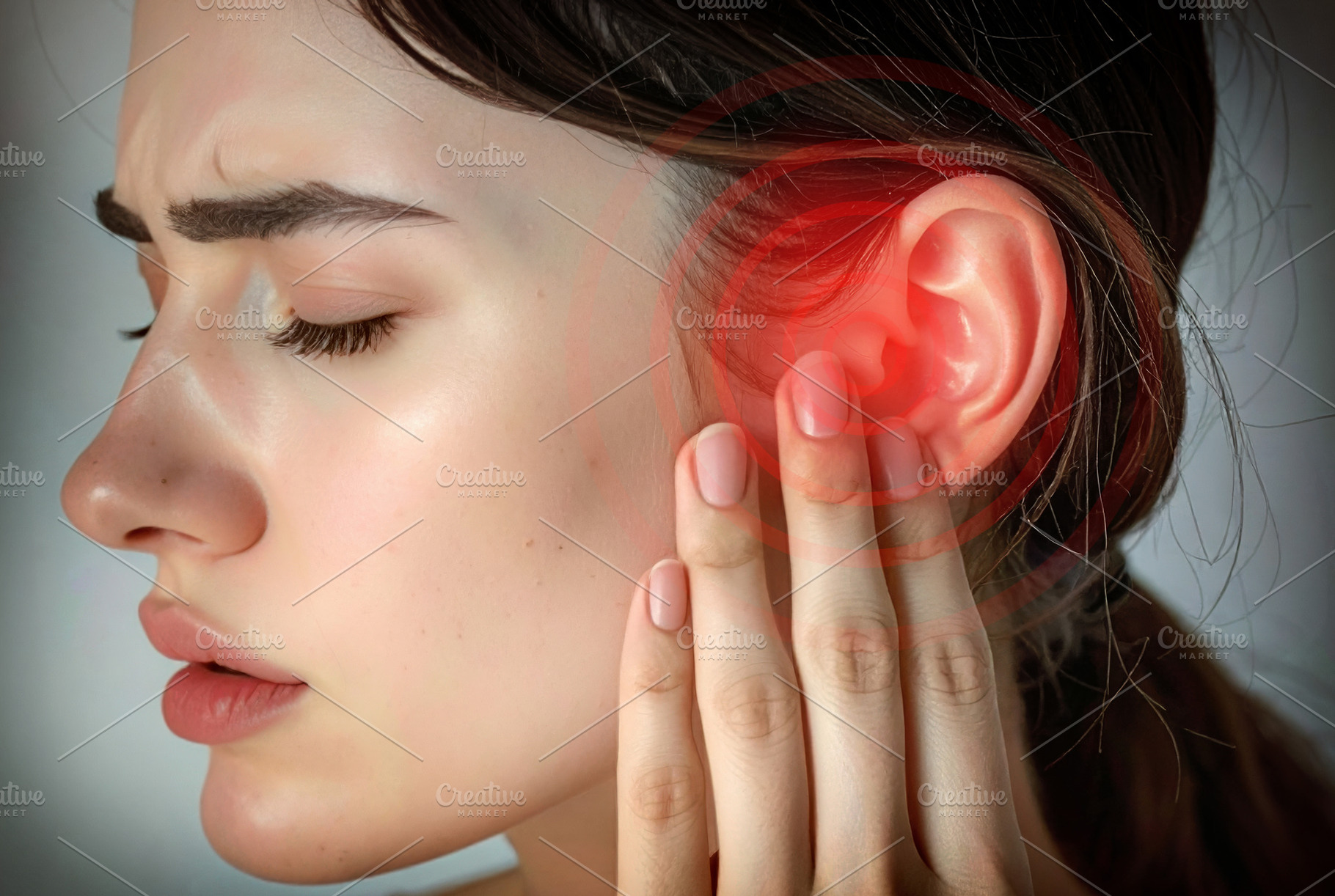 woman with ear pain and representation, a Health & Medical Photo by Davizro's Market