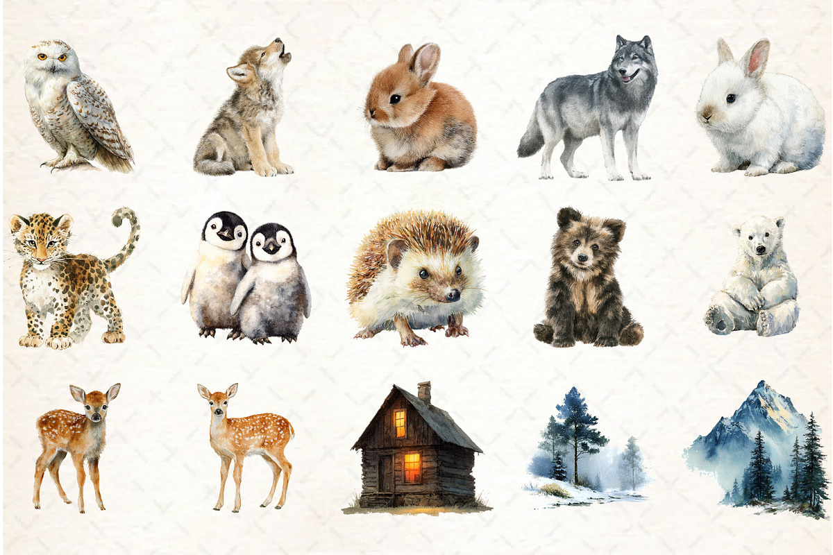Watercolor Winter Woodland Clipart, an Illustration by Libby Wishes (Photo 5 of 7)