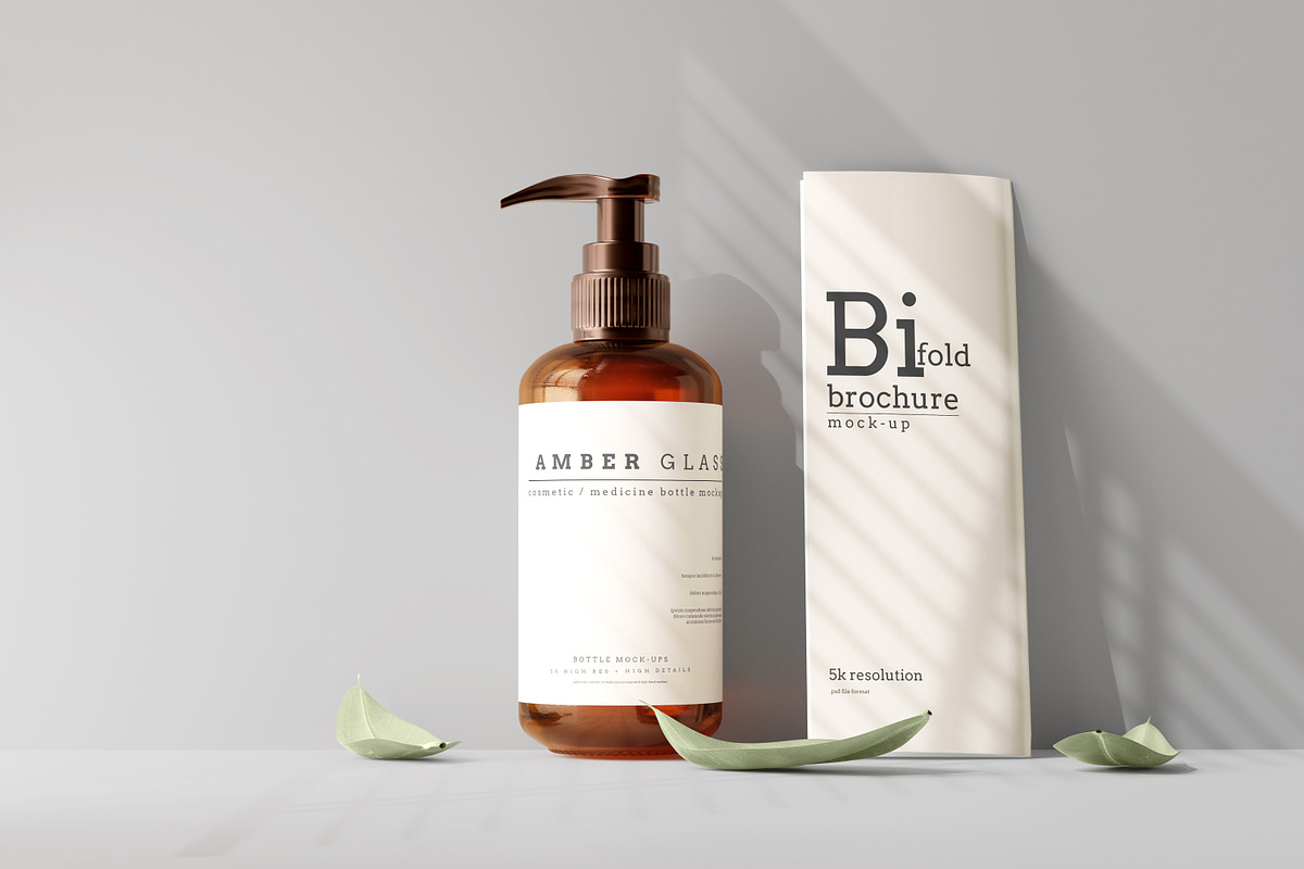 Amber Glass Pump Bottle Mockups, a Cups & Container Mockup by pmvch (Photo 5 of 10)