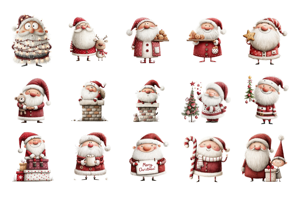 Cute Santa Claus PNG Clipart Bundle, a Seasonal Illustration by Nicolle's Colorful Art (Photo 2 of 6)