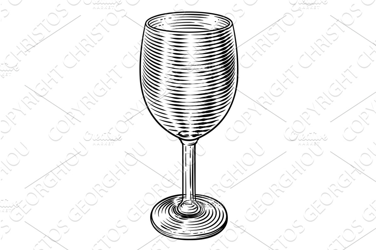 Empty Wine Glass Vintage Woodcut, a Food Illustration by Christos Georghiou