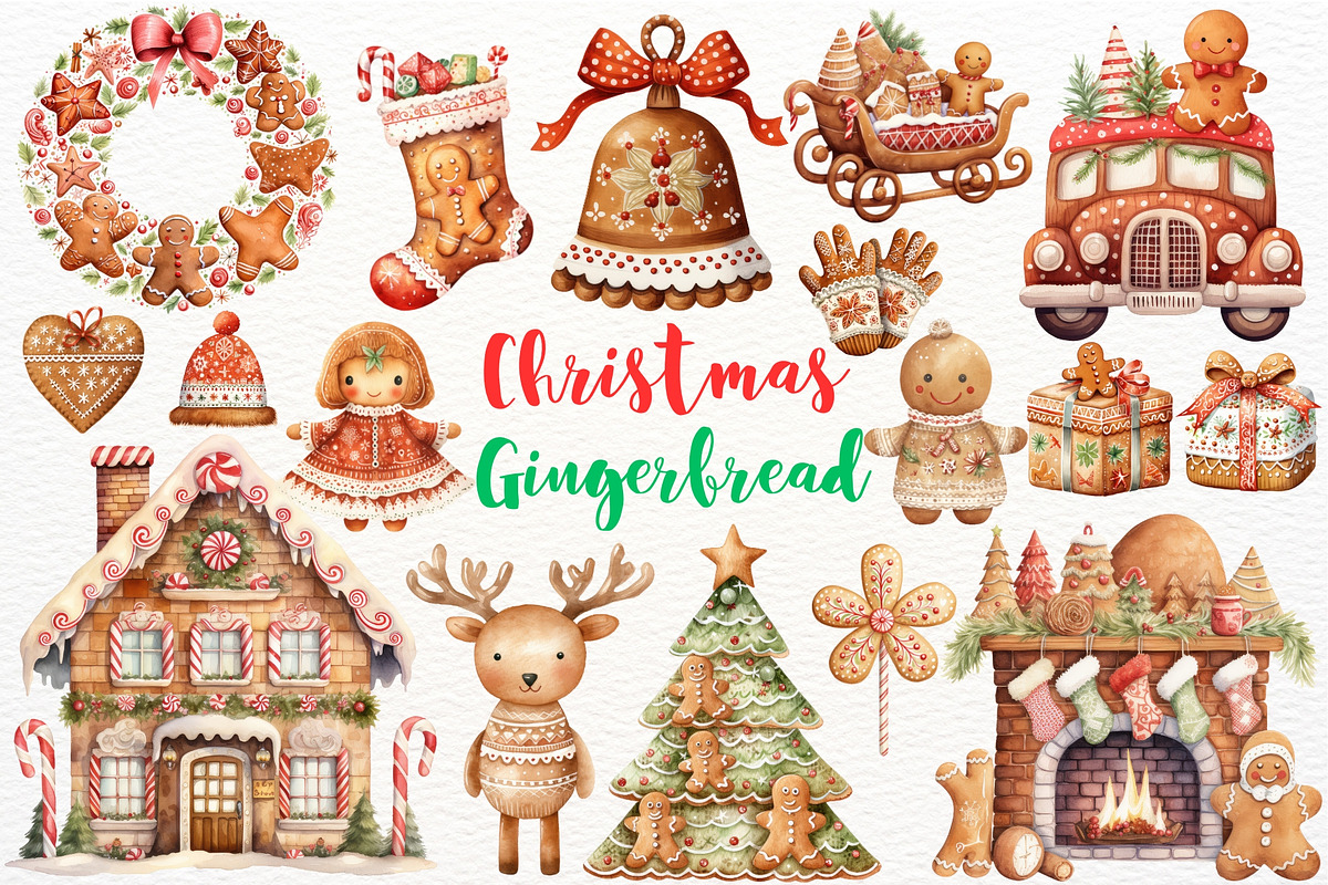 Christmas Gingerbread Watercolor PNG, a Seasonal Illustration by Maysa Art (Photo 1 of 6)