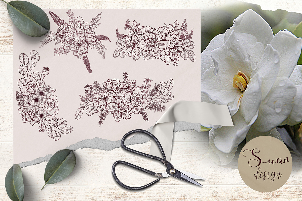 Elegant vintage gardenia flowers png, a Decorative Illustration by Mrs.Swan_Design (Photo 4 of 7)