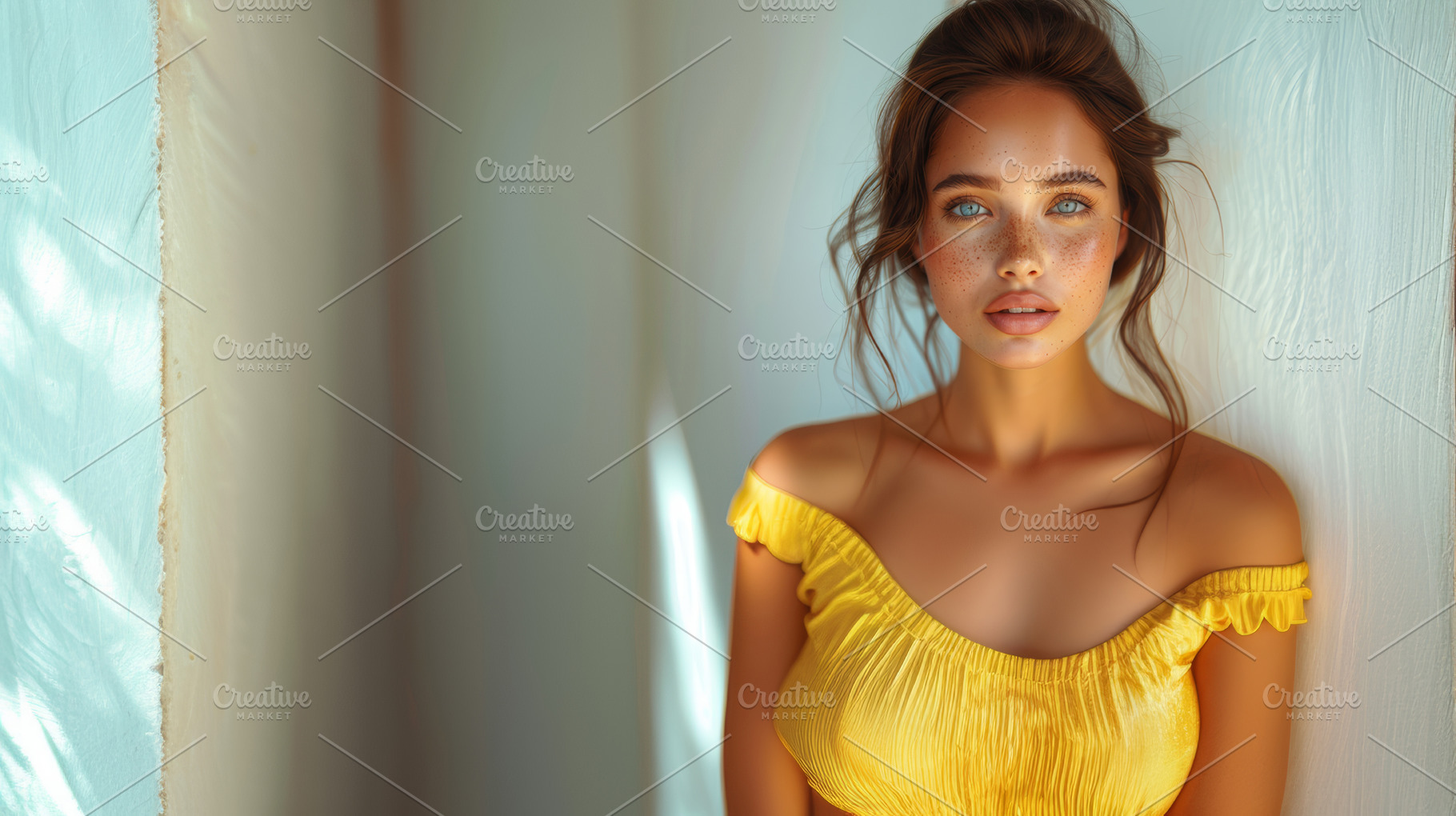 A captivating portrait of a woman in a yellow dress with long, s, a Beauty & Fashion Photo by AS photostudio