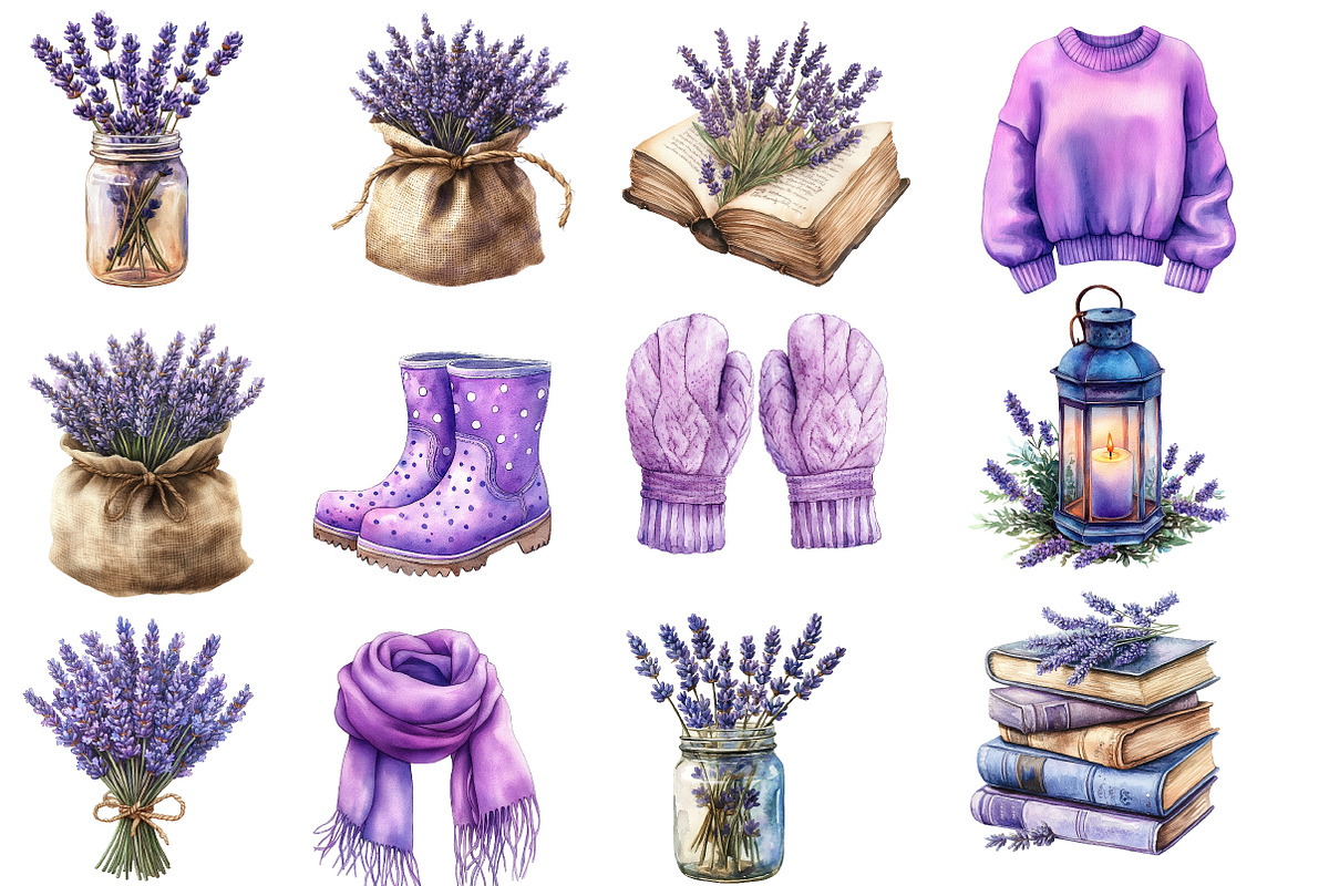 Watercolor Lavender Fall Clipart, an Illustration by Designworld (Photo 4 of 6)