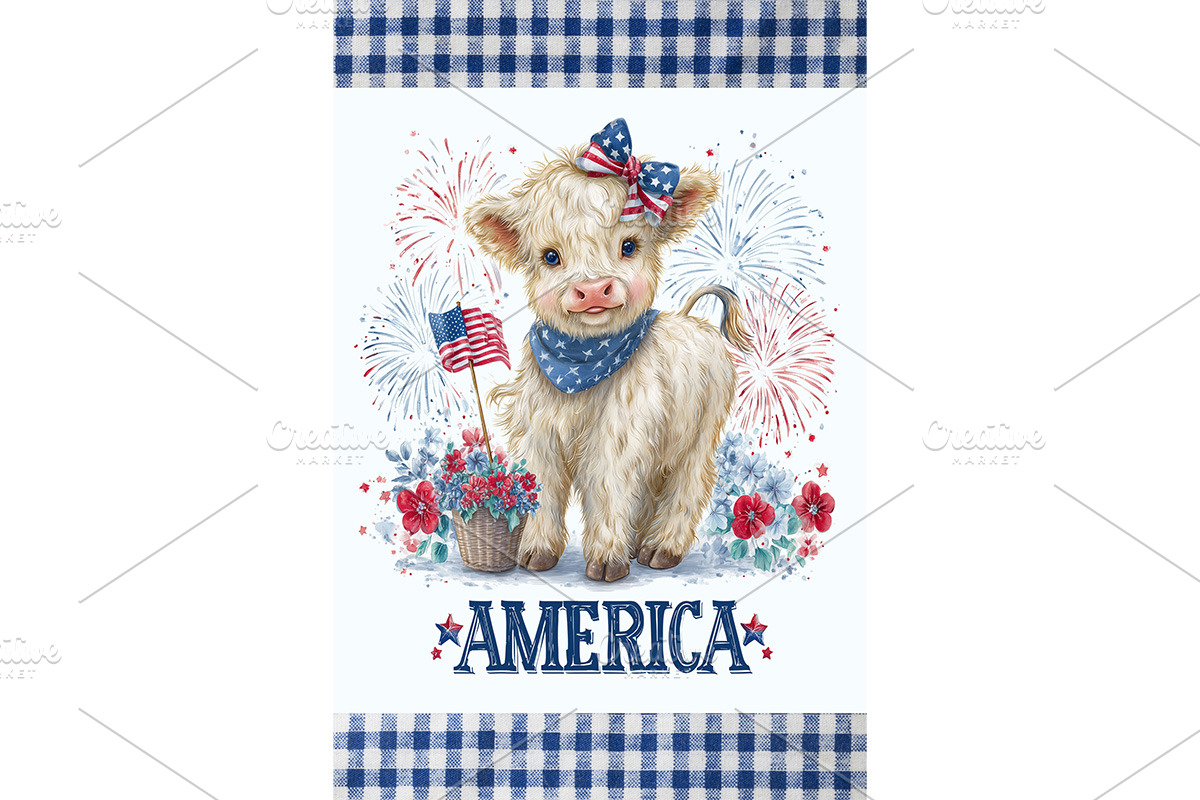 Patriotic Cow Art for Prints Decor, an Animal Illustration by Art Paradise Studios