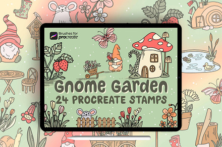 24 procreate gnome garden stamps