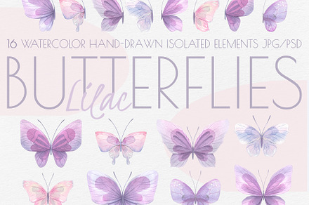 Butterflies Lilac Watercolor & Cats