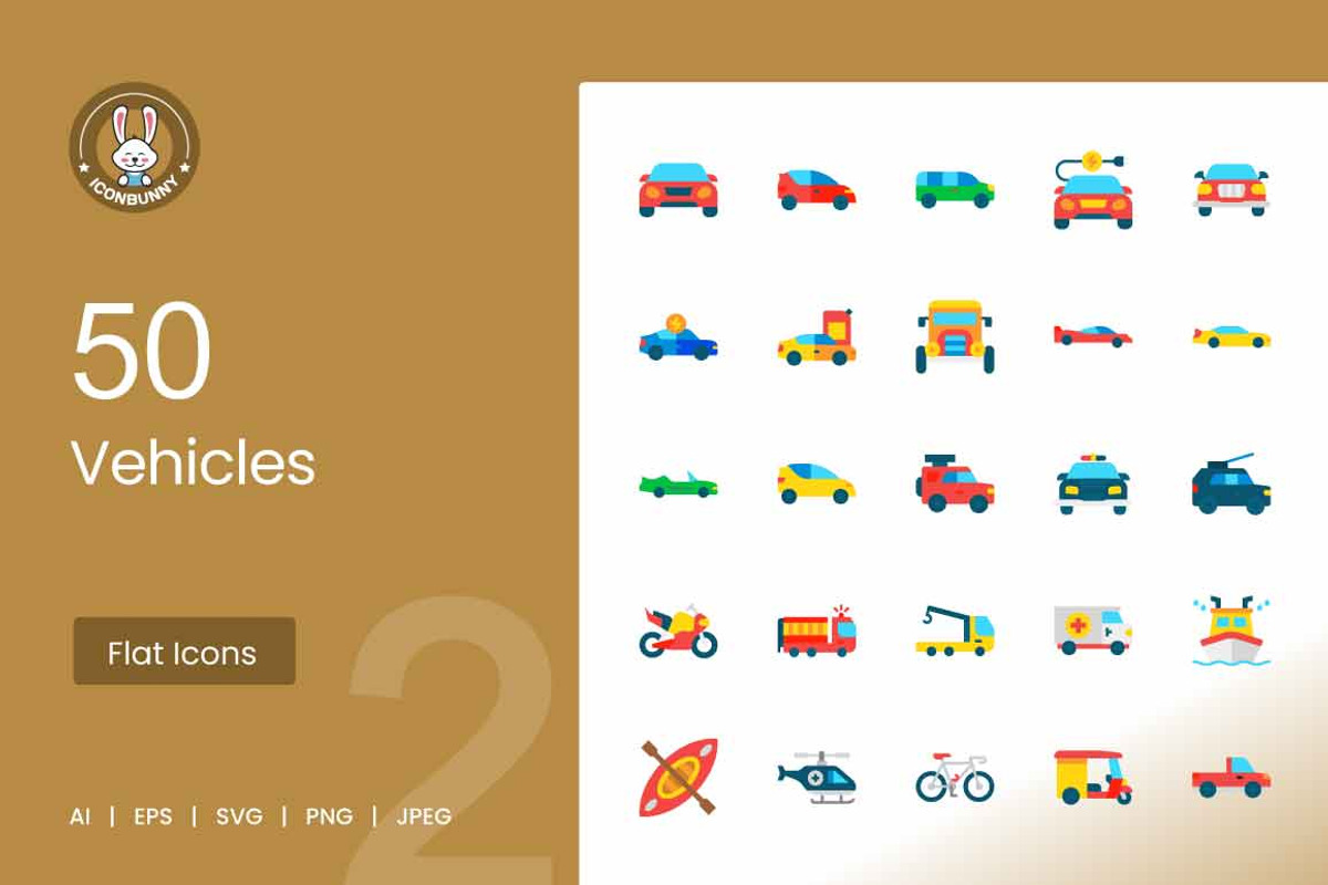 Vehicles Flat Icons, an Icon by IconBunny (Photo 1 of 2)