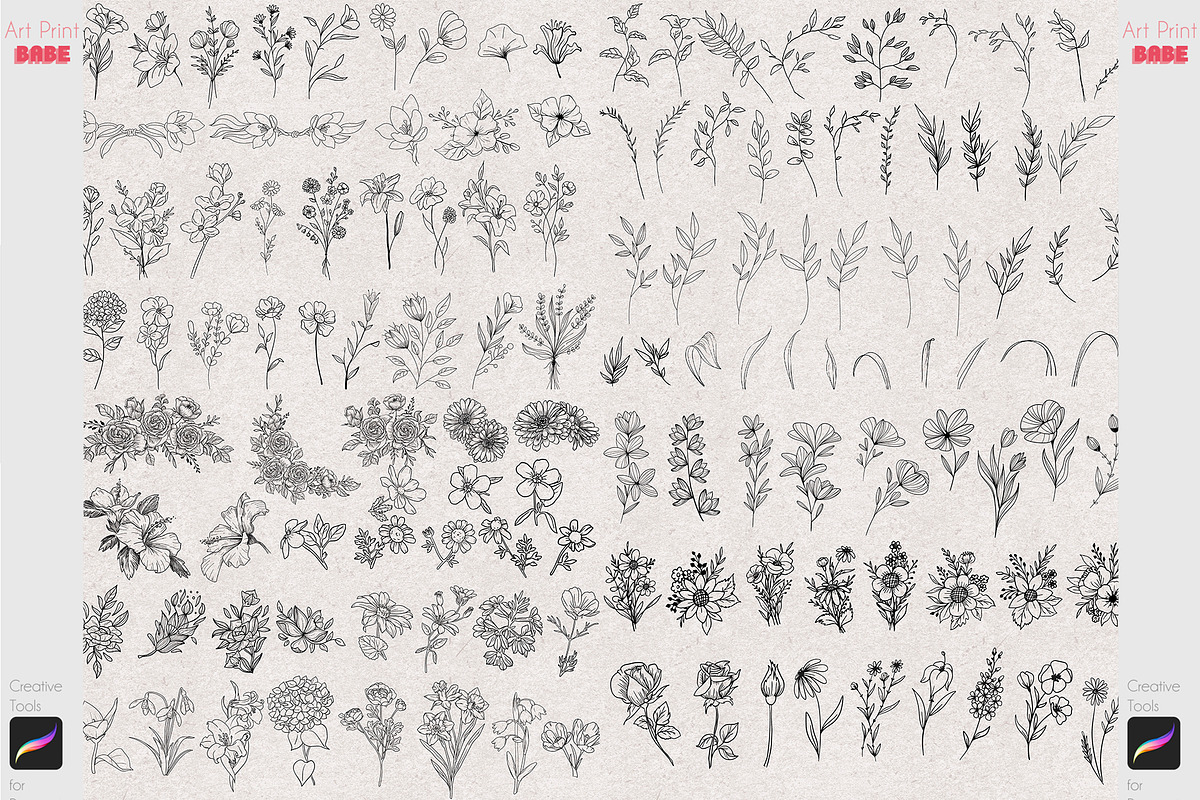 Procreate Botanical Stamp Flower Art, a Brush Add-On by ArtPrintBabe (Photo 5 of 6)