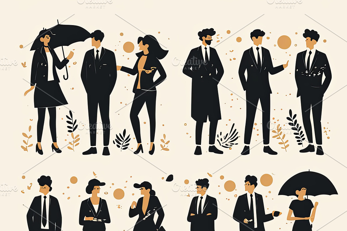 Group of business professionals in formal attire with conceptual illustrations, an Illustration by AS photostudio