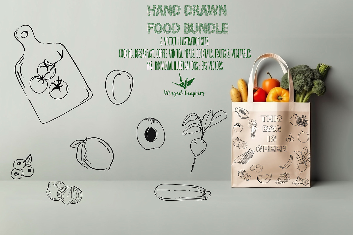 Hand Drawn Food Vector Bundle, a Food Illustration by Winged Graphics (Photo 1 of 4)