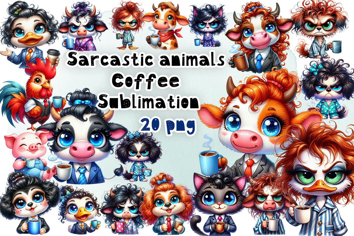 Sarcastic Coffee Sublimation Clipart, an Animal Illustration by ElenazlataArt (Photo 1 of 4)