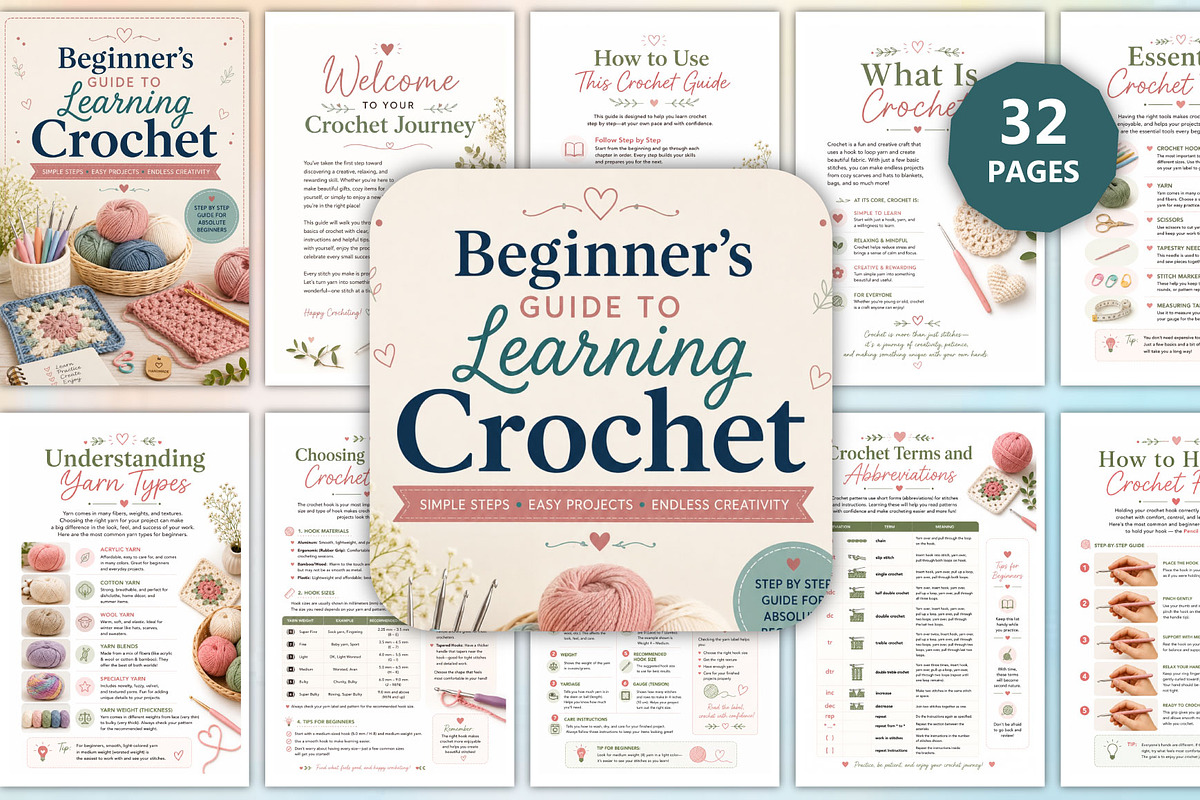 Beginner’s Guide to Learning Crochet, a Stationery Template by Designmela01 (Photo 1 of 4)