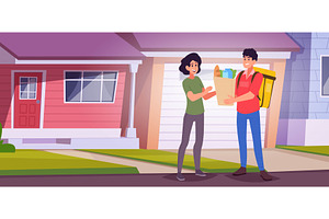 Urban delivery. Courier of foods, a Person Illustration by Onyx