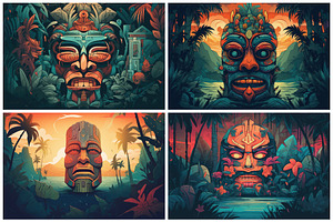 28 Polynesian Tiki Mask Illustration