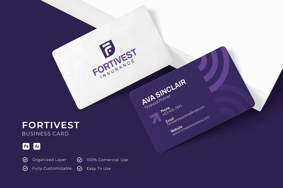 Fortivest Insurance - Business Card, a Business Card Template by Esensifiksi.studio (Photo 1 of 3)