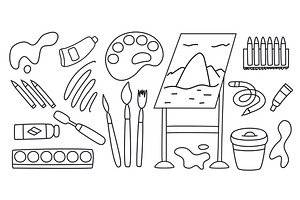 Hand-drawn set items for artist, an Object Illustration by Tati_Kli