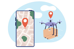 Tracking parcel delivery drone on, a Transportation Illustration by Vectorbuum