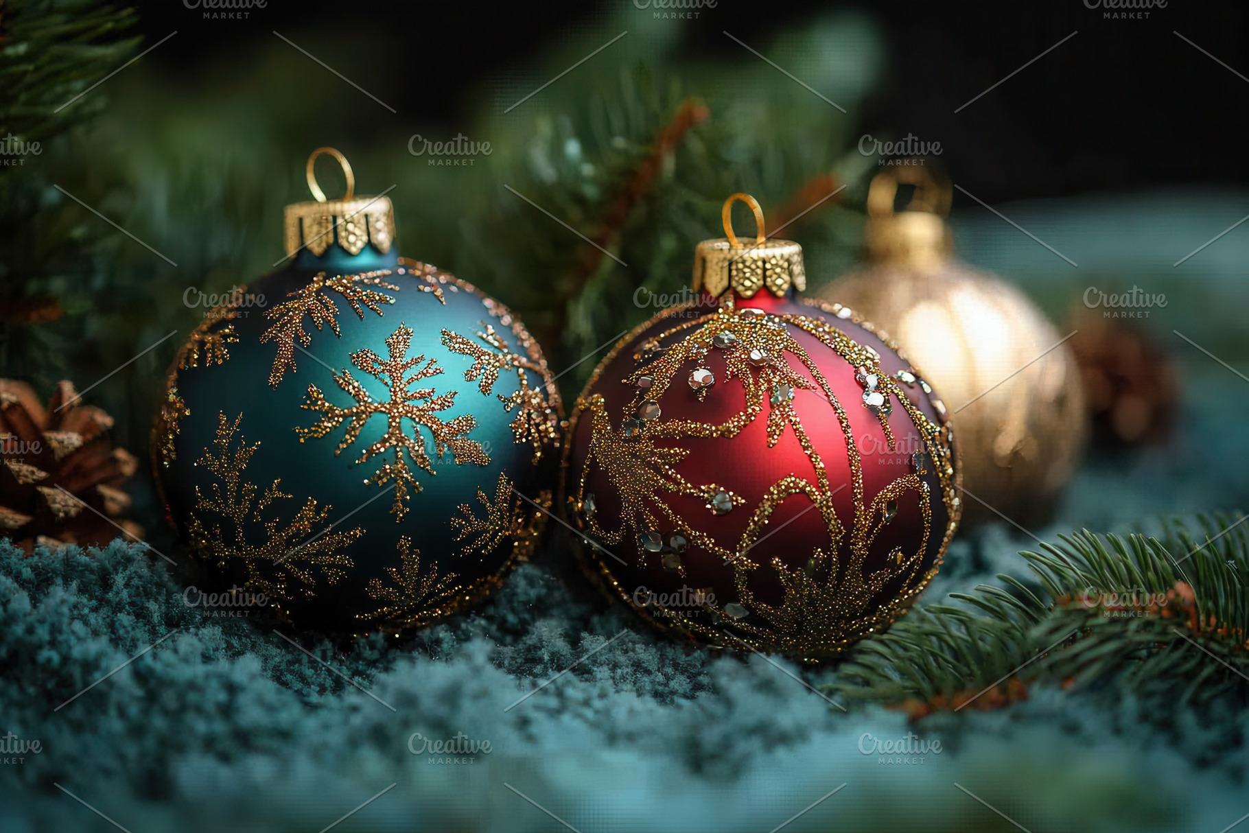 Colorful Christmas ornaments resting, a Photo by Tanuart