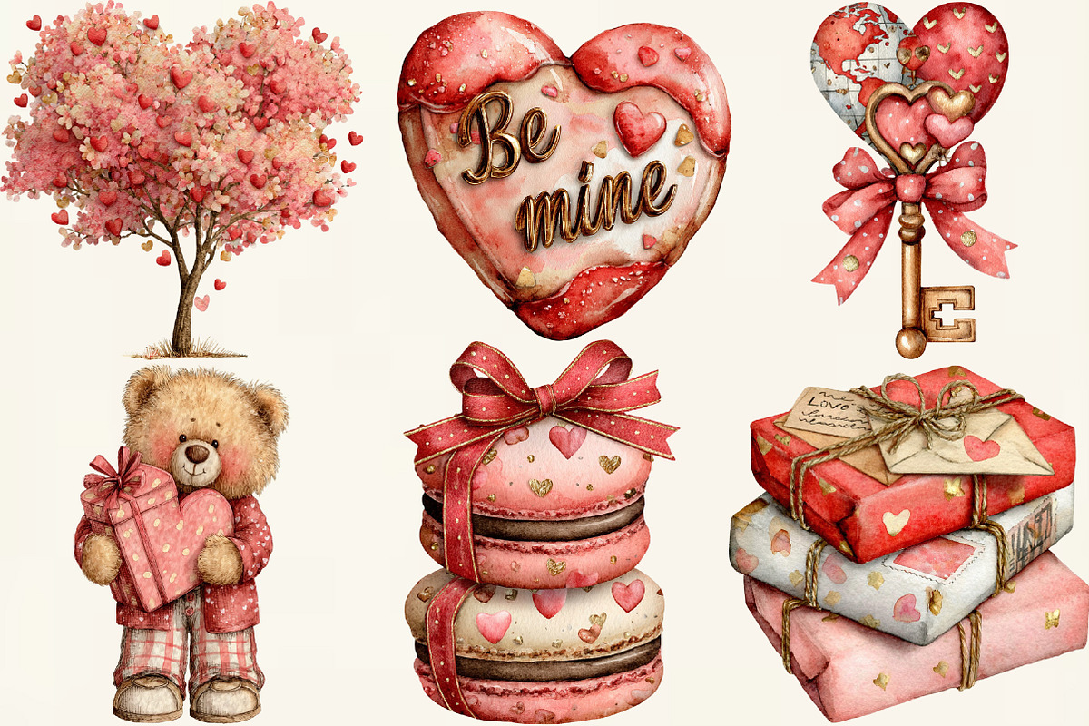 Whimsical Valentine's Day Clipart, an Illustration by DreamCafeArt (Photo 2 of 6)