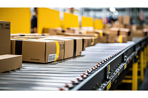 warehouse system conveyor belt ai, an Industrial Photo by pikepicture
