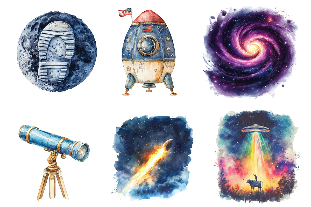 Space Watercolor Clipart, an Illustration by SinaCreation (Photo 3 of 5)