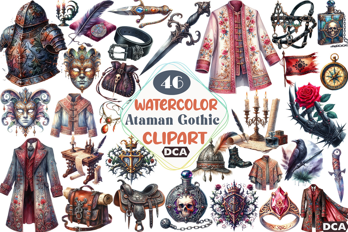 Watercolor Ataman Gothic Clipart, an Illustration by DreamCafeArt (Photo 1 of 5)