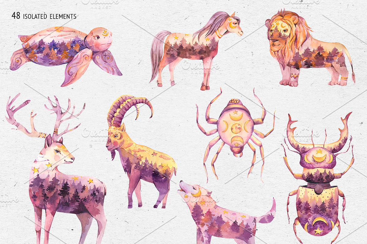 Watercolor Totem Animals, an Animal Illustration by Belusuab (Photo 3 of 14)