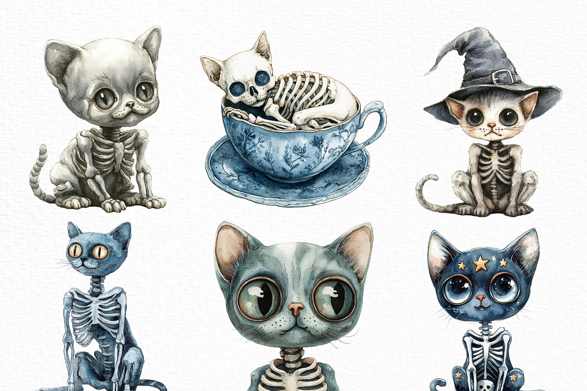 Halloween Skeleton Cat Clipart, an Illustration by Craft Nest (Photo 5 of 6)