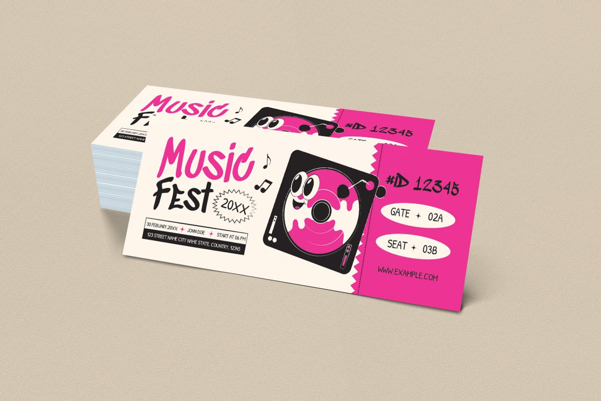 Music Festival Ticket, a Card Template by graphicook (Photo 2 of 3)