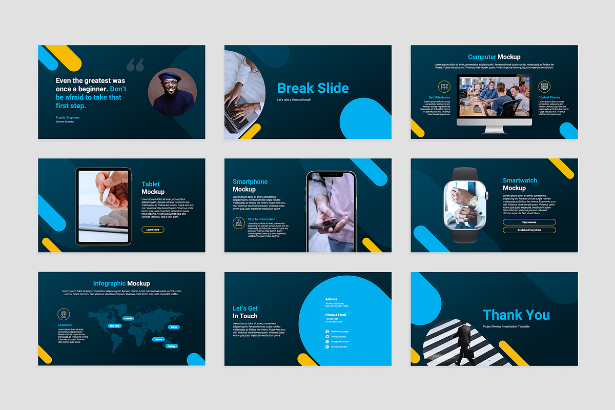 Project Review PowerPoint Template, a Presentation Template by Flat Icons