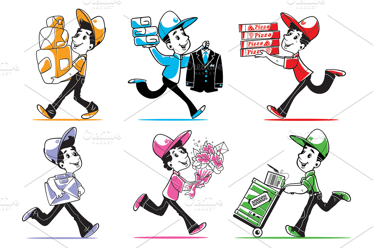 Fast shipping. Set of vector courier, a Person Illustration by DenisSr