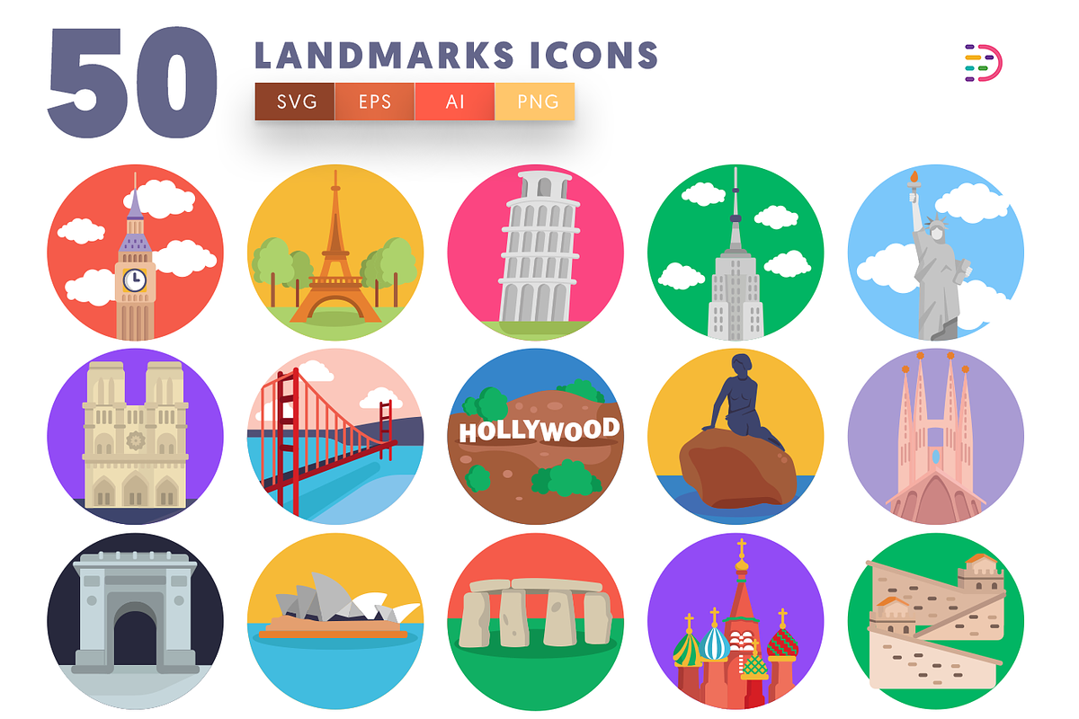 50 Landmarks Icons, an Outline Icon by Dighital (Photo 1 of 10)