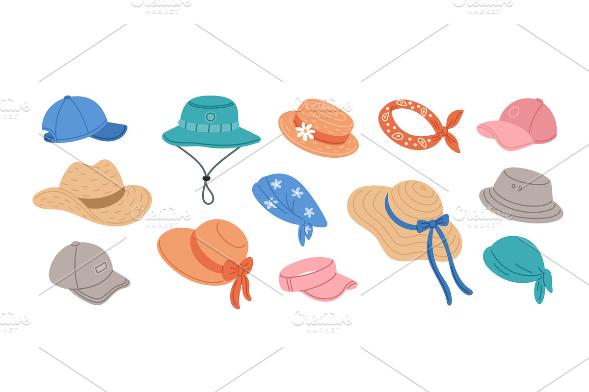 Summer hats and headgears. Cartoon, an Object Illustration by YummyBuum