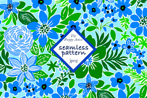 Blue And Green Seamless Floral Print