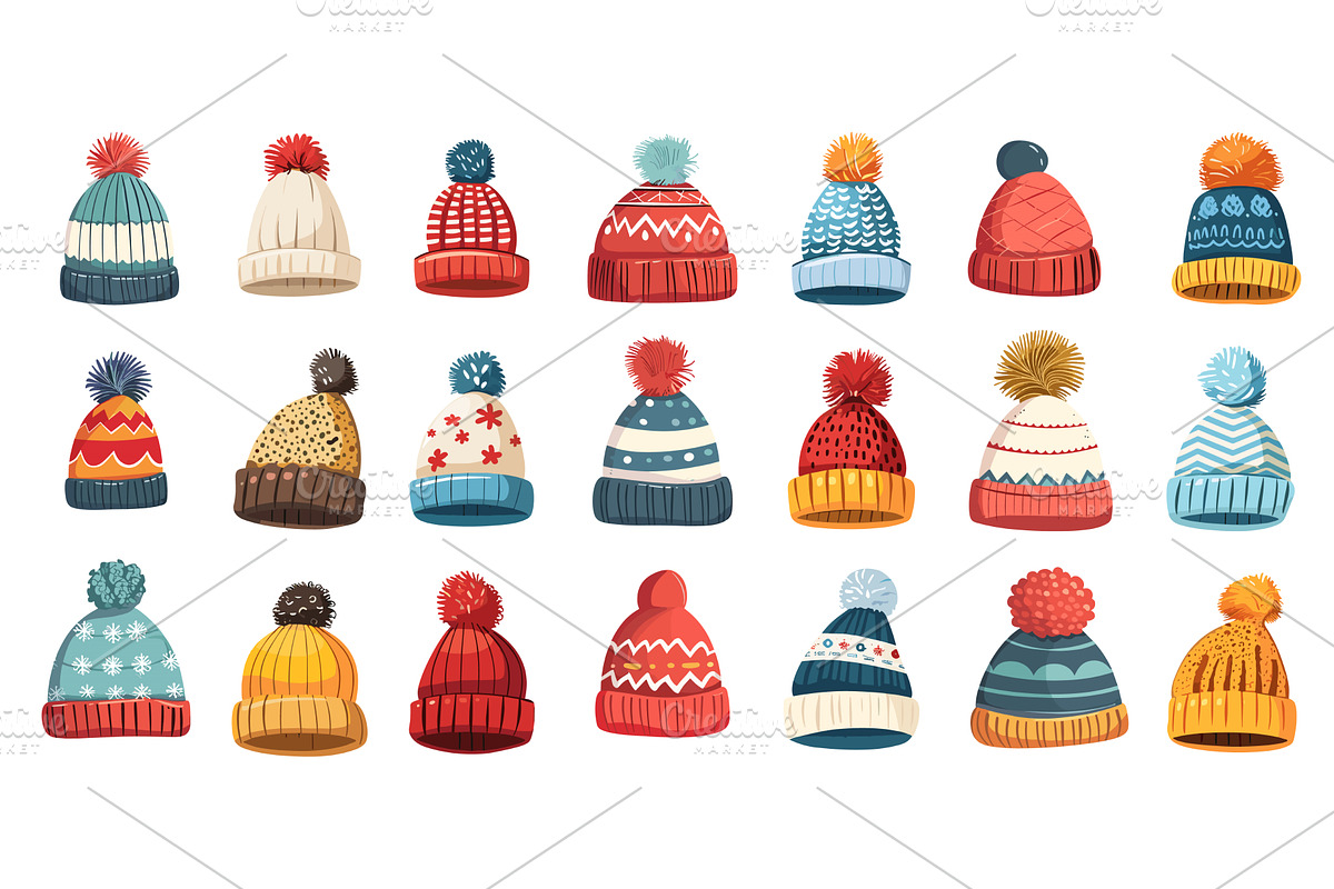 Cartoon Winter Hats. Headwear with, an Object Illustration by LadadikArt