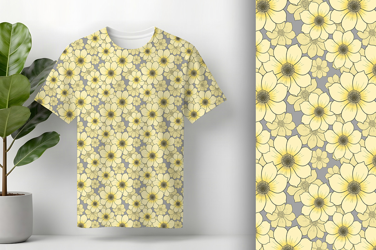 Butter Yellow and Grey Floral, a Pattern Graphic by Sharon Schwalbe (Photo 2 of 8)