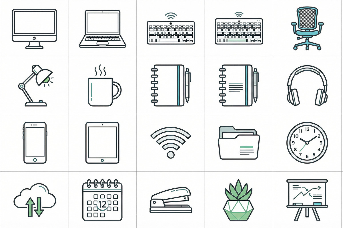 Modern Workspace Outline Icon Set, an Outline Icon by adenpinkstore (Photo 1 of 17)