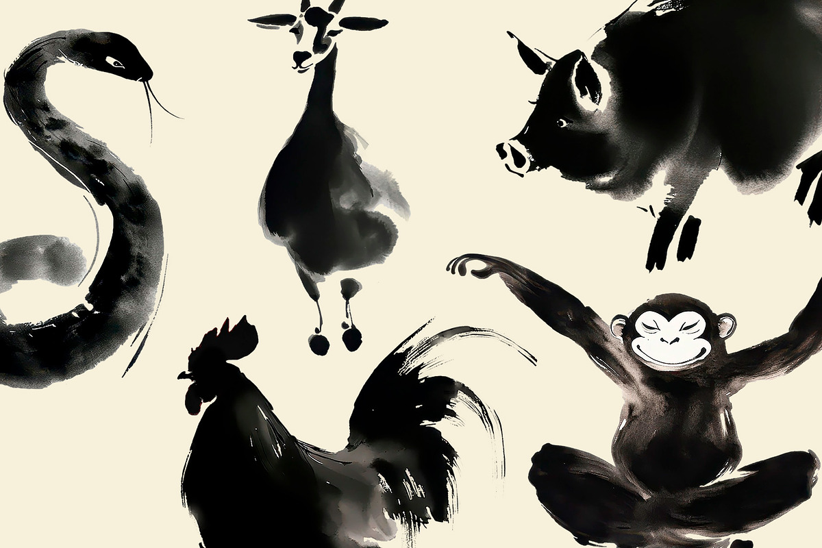 Chinese Ink Zodiac Sumi-e Style, an Illustration by ViktoriaLapshyna (Photo 3 of 6)