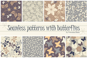 8 Samless patterns with butterflies