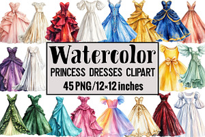 Princess Dresses Clipart, an Illustration by Design Market