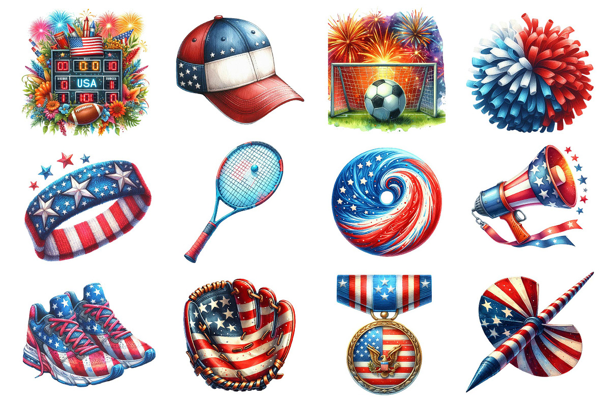 Patriotic Sports Elements Clipart, an Illustration by Dream Creation (Photo 2 of 4)